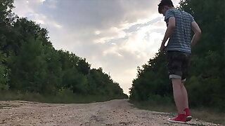 Teenager jerking deprive of the rights of a dusty road