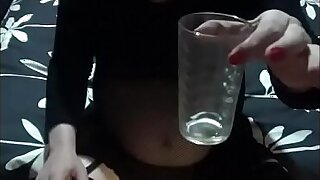 crossdressing sissy mark wright wishing this was your piss and cum he was swollowing down the back of his throat as he drinks his own piss and cum from a glass