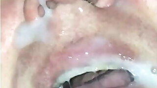 Mature Tranny Getting Facial from Black Cock