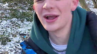 Sledding day  turns into Extreme cum play day connected with massively HUNG Local Lad This boy is So cute- his Singular turned 18